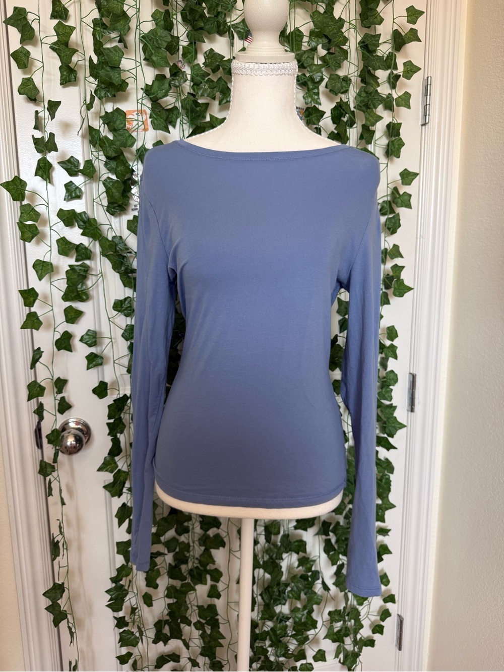 Garage Long-Sleeve Boatneck Top in Dusty Blue